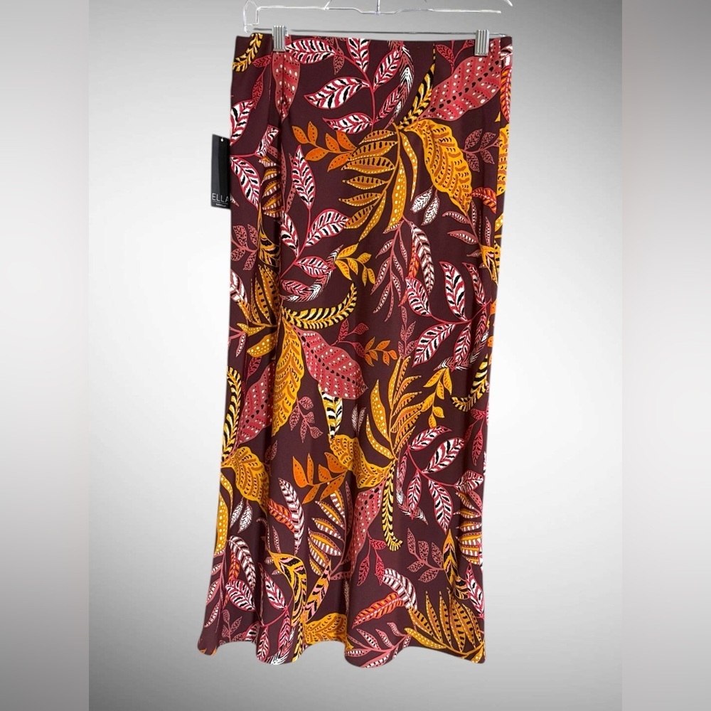 Ella by Rafaella Leaf Print Midi Skirt – Decadent Chocolate – Size S